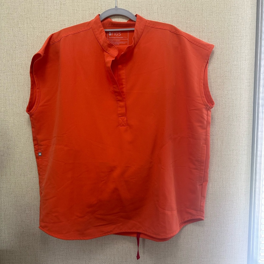 Figs Orange Sleeveless Blouse with Mandarin Collar